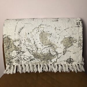Envouge 100% Cotton World Map Throw Blanket 45x56 Fringe Nautical Compass